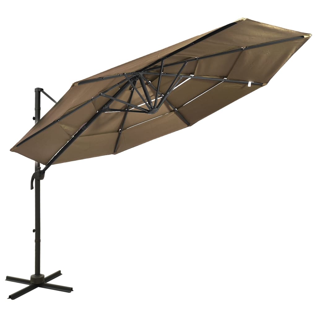 vidaXL Umbrelă de soare 4 niveluri, stâlp de aluminiu, gri taupe 3×3 m vidaXL