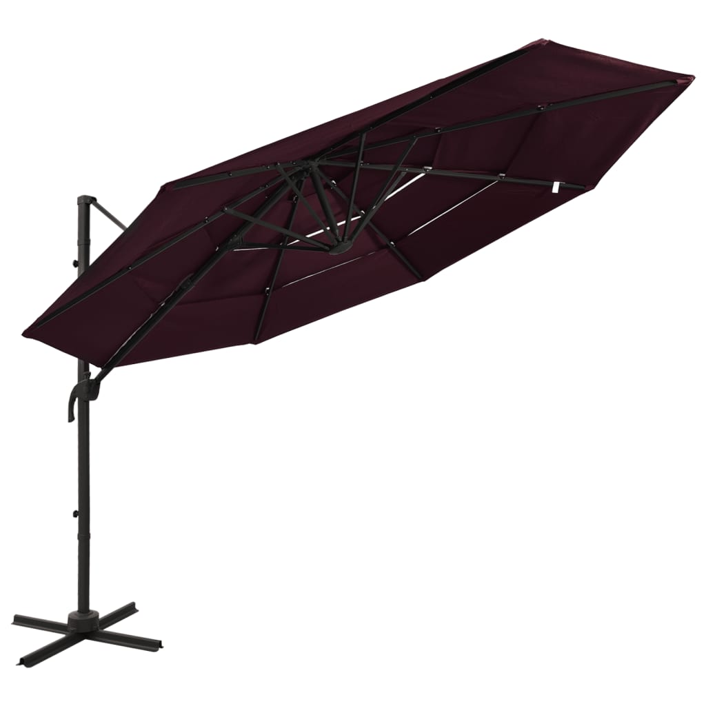 vidaXL 4-tasoinen aurinkovarjo alumiinitanko viininpunainen 3×3 m