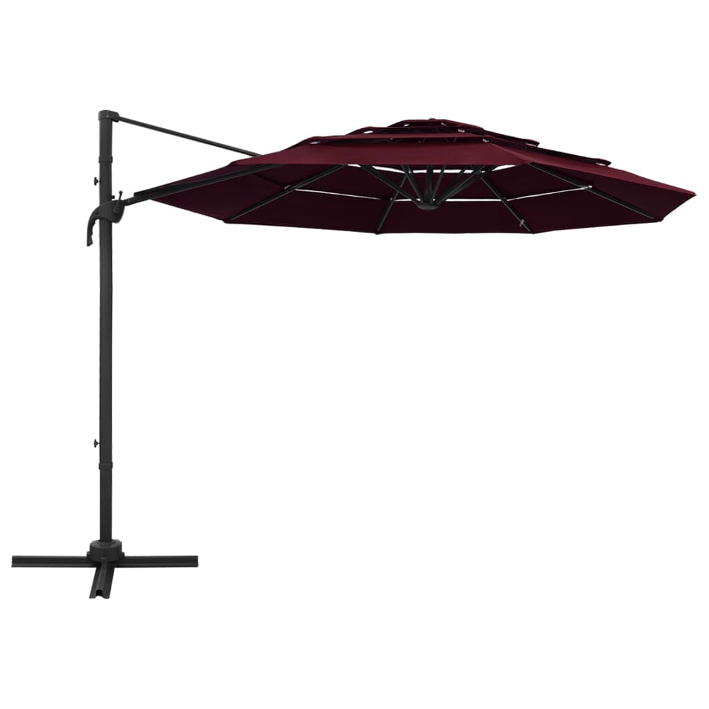 vidaXL Umbrelă de soare 4 niveluri, stâlp aluminiu, roșu bordo, 3x3 m