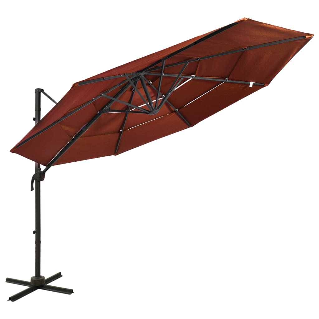 vidaXL Umbrelă de soare cu 4 niveluri, stâlp aluminiu, cărămiziu 3x3 m