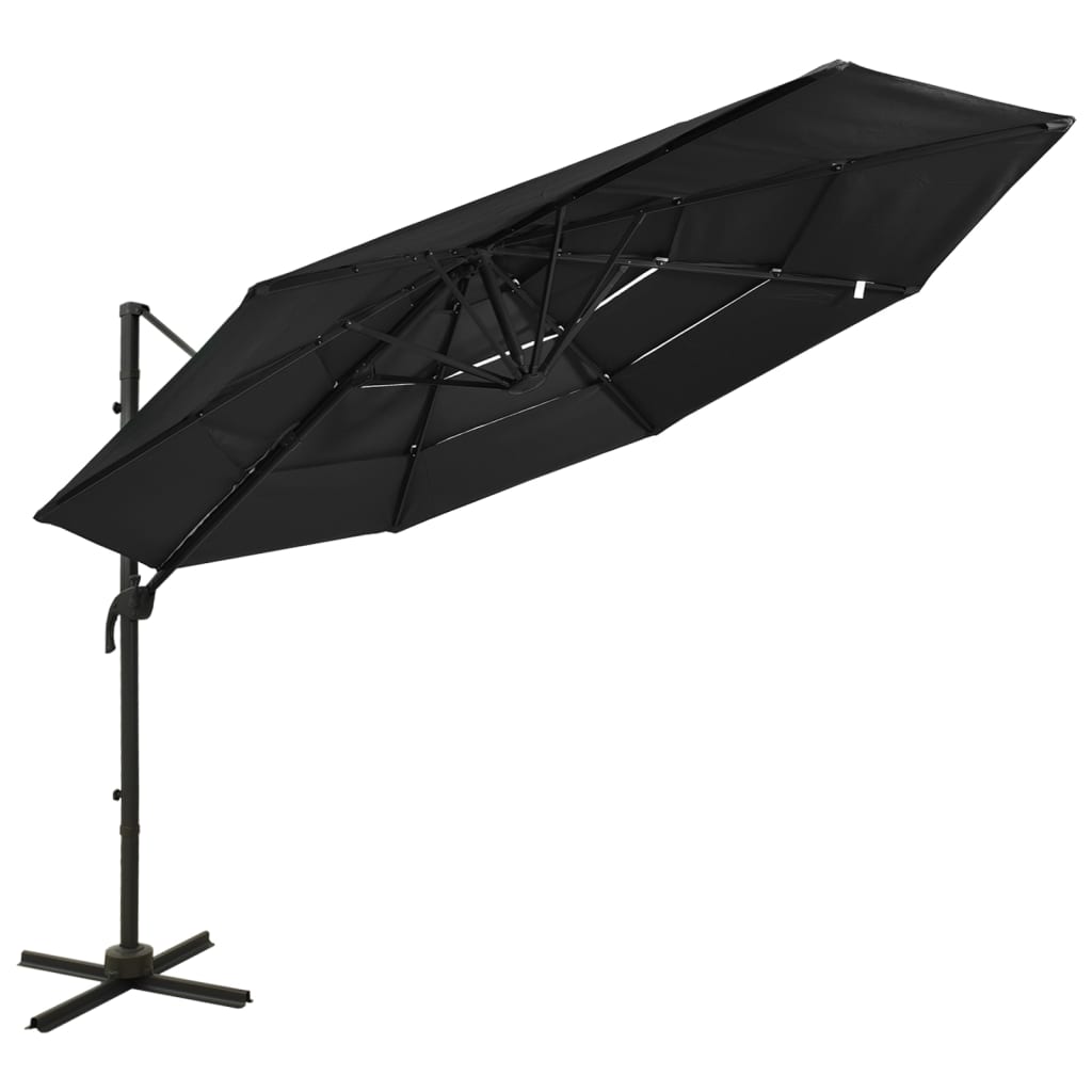 vidaXL Sonnenschirm mit Aluminium-Mast 4-lagig Schwarz 3x3 m