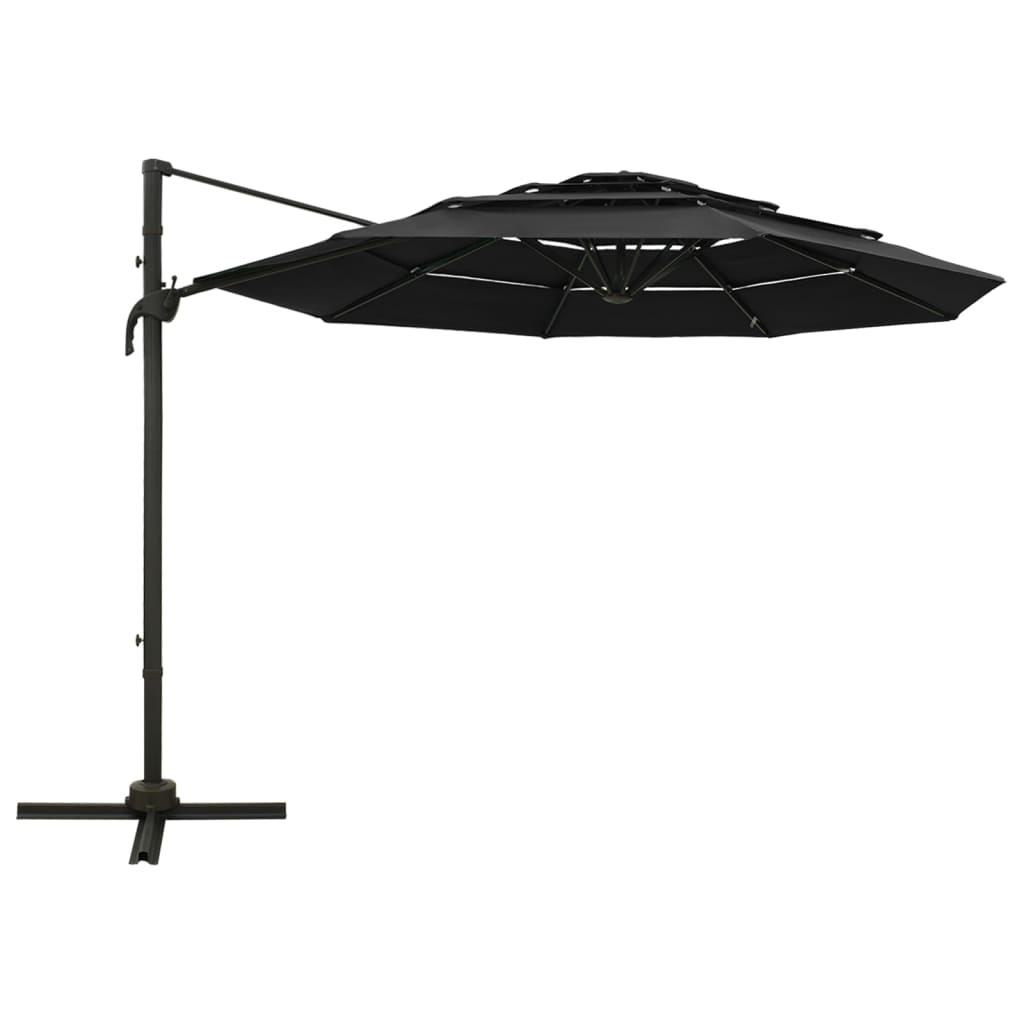 vidaXL Parasol 4-laags met aluminium paal 3x3 m zwart afbeelding