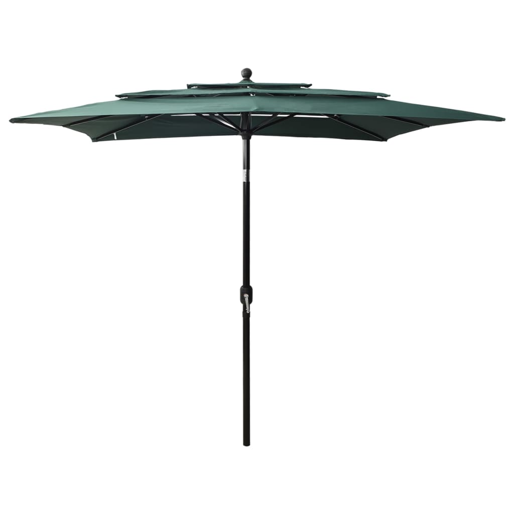 vidaXL Umbrelă de soare 3 niveluri, stâlp aluminiu, verde, 2,5×2,5 m vidaXL