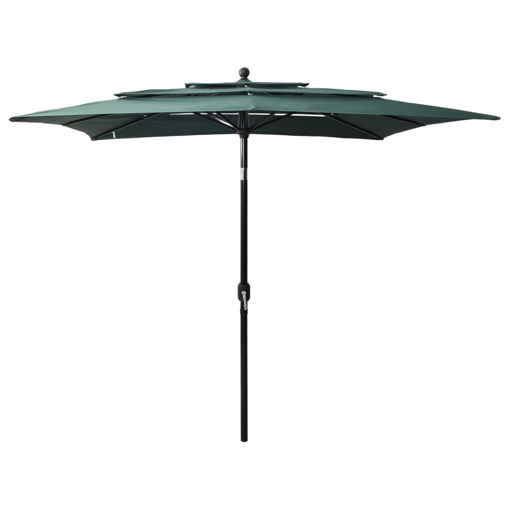 vidaXL Umbrelă de soare 3 niveluri, stâlp aluminiu, verde, 2,5x2,5 m