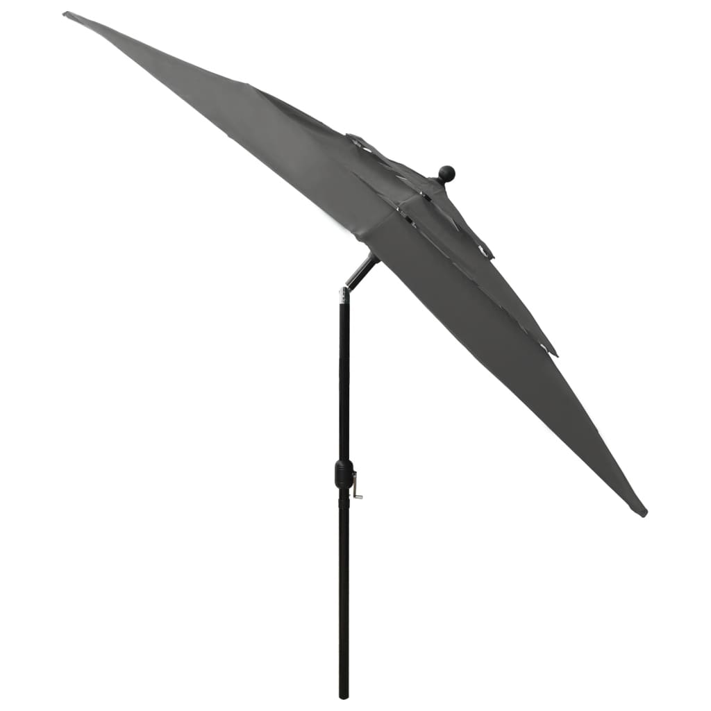 Umbrelă de soare 3 niveluri, stâlp aluminiu, antracit 2,5x2,5 m