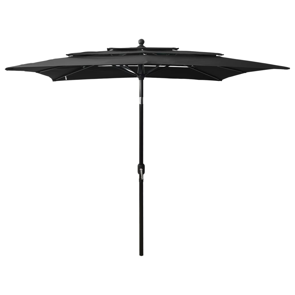 vidaXL Umbrelă de soare 3 niveluri, stâlp aluminiu, negru, 2,5x2,5 m