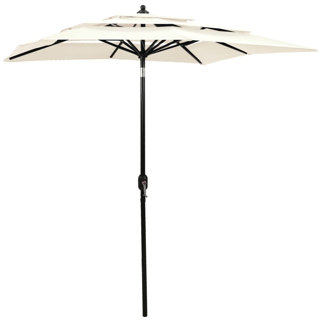 Umbrelă de soare 3 niveluri, stâlp de aluminiu, nisipiu, 2x2 m