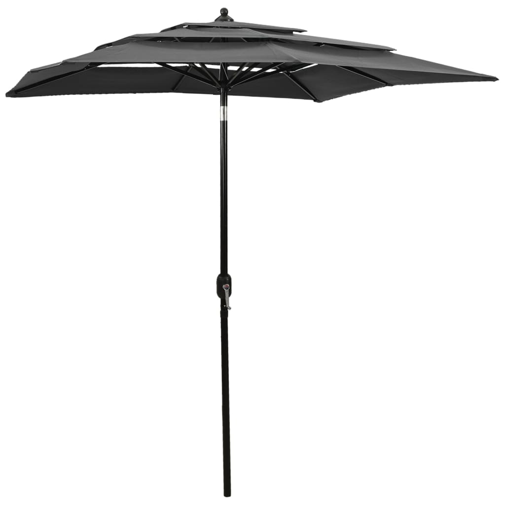 vidaXL Umbrelă de grădină 3 niveluri, stâlp aluminiu, antracit, 2x2 m