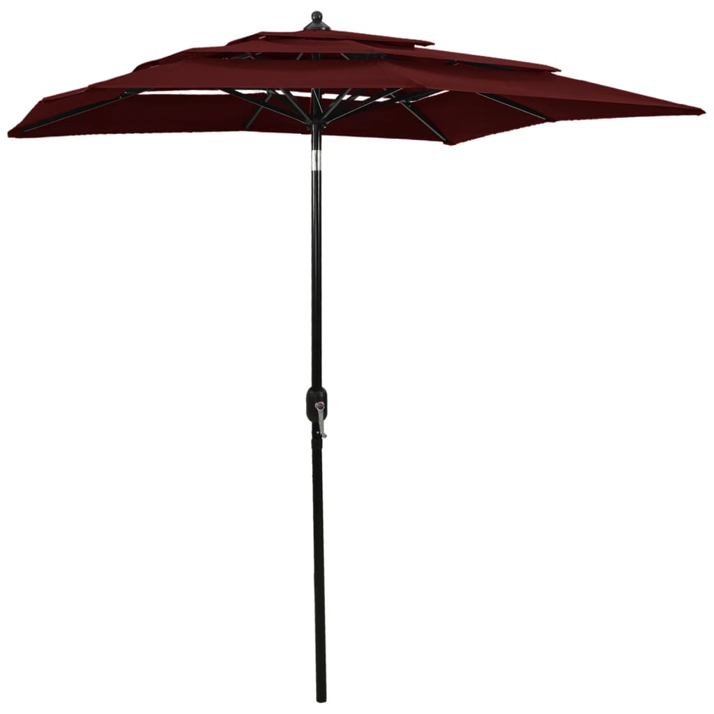 vidaXL parasol med aluminiumsstang i 3 niveauer 2x2 m bordeaux