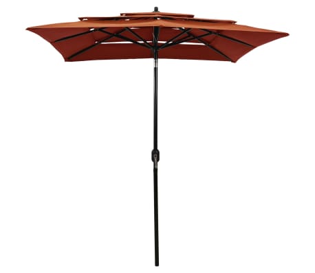 vidaXL Sodo skėtis su aliuminio stulpu, terakota, 2x2m, 3 aukščių