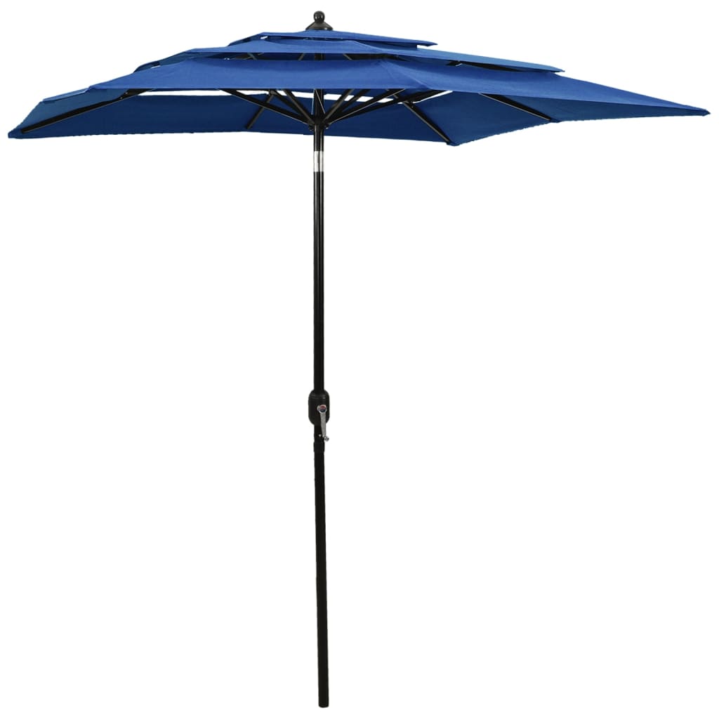 vidaXL Umbrelă de soare 3 niveluri, stâlp de aluminiu, azuriu, 2×2 m vidaXL