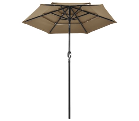 vidaXL Sodo skėtis su aliuminio stulpu, taupe spalvos, 2m, 3 aukščių