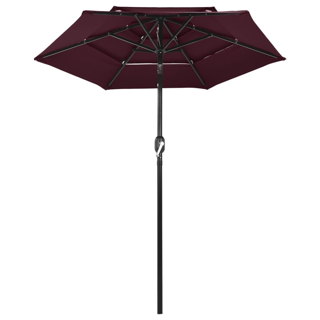 Umbrelă de soare 3 niveluri, stâlp aluminiu, roșu bordo, 2 m