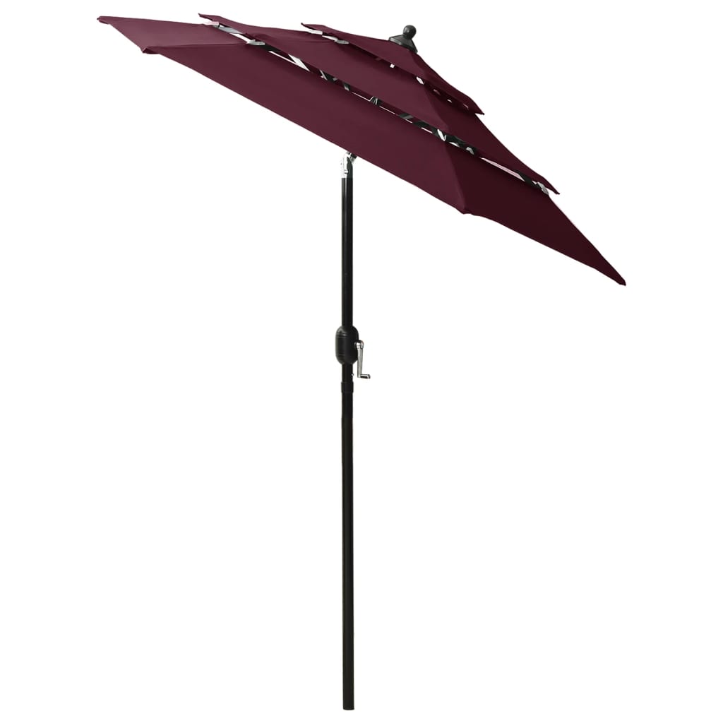 Umbrelă de soare 3 niveluri, stâlp aluminiu, roșu bordo, 2 m