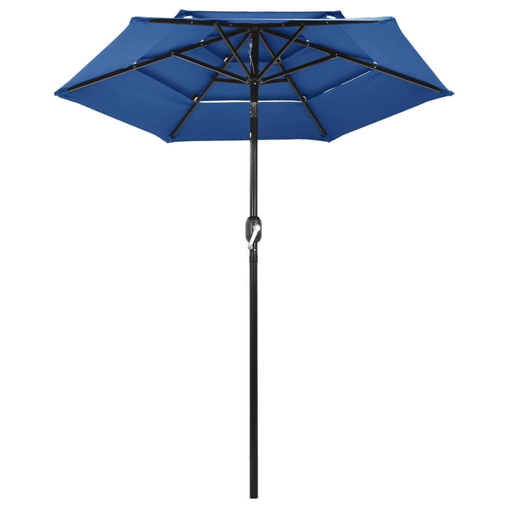 vidaXL Umbrelă de soare 3 niveluri, stâlp de aluminiu, azuriu, 2 m