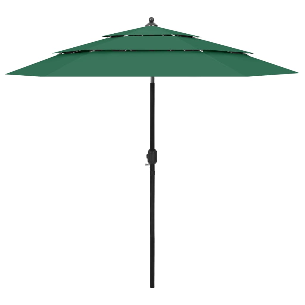 vidaXL Umbrelă de grădină cu 3 niveluri, stâlp aluminiu, verde, 2,5 m