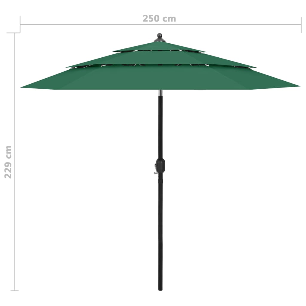 3 szintes zöld napernyő alumíniumrúddal 2,5 m 