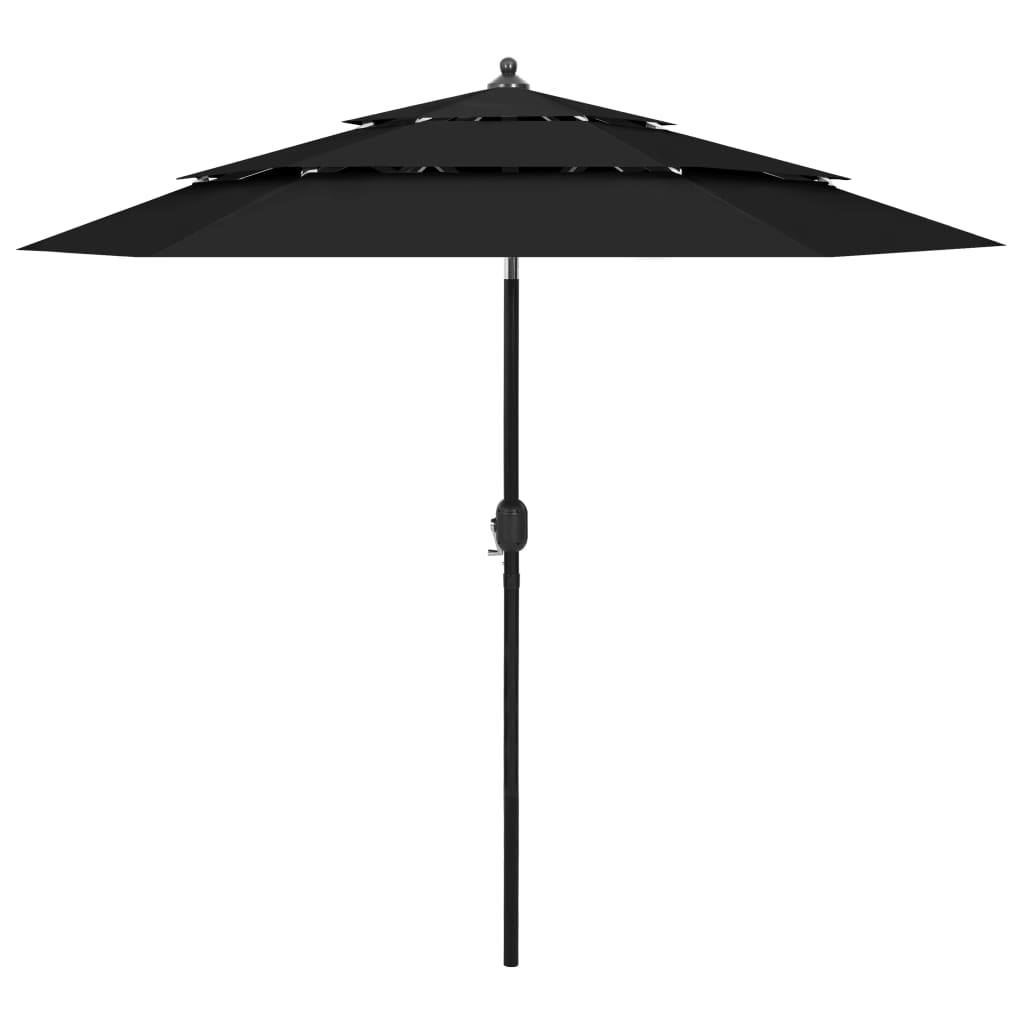 vidaXL Umbrelă de grădină cu 3 niveluri, stâlp aluminiu, negru, 2,5 m