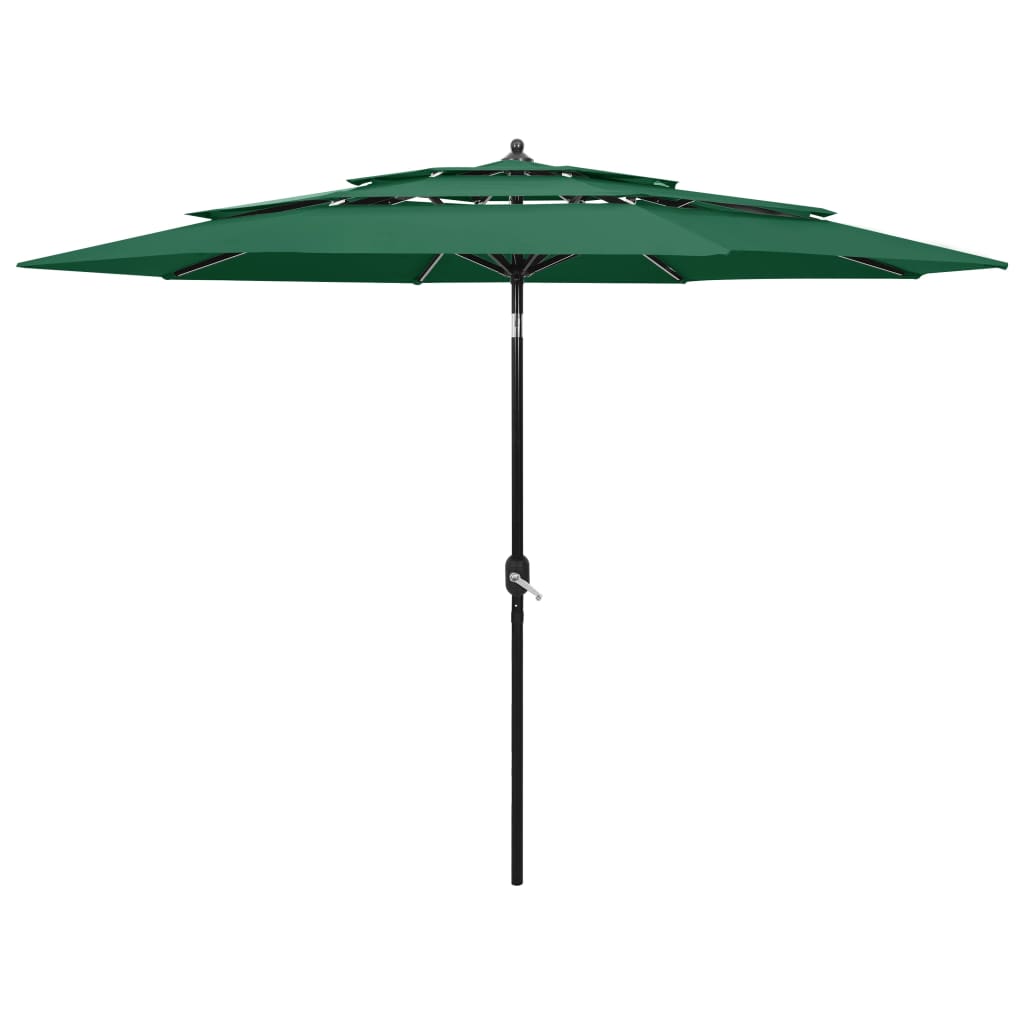 vidaXL Umbrelă de grădină cu 3 niveluri, stâlp aluminiu, verde, 3 m