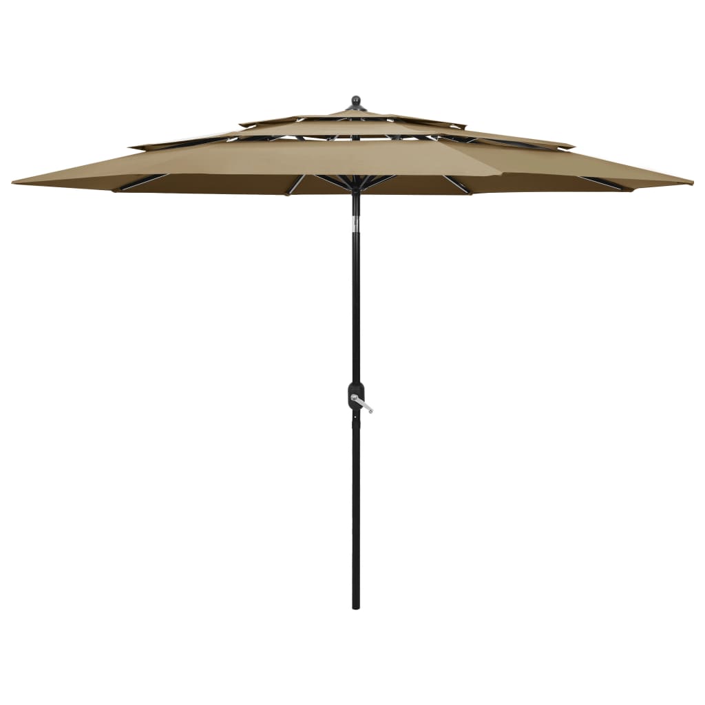 vidaXL Umbrelă de grădină 3 niveluri, stâlp aluminiu, gri taupe, 3 m