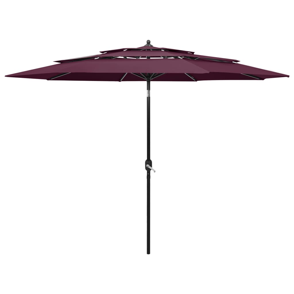 vidaXL Umbrelă de grădină 3 niveluri, stâlp aluminiu, roșu bordo, 3 m