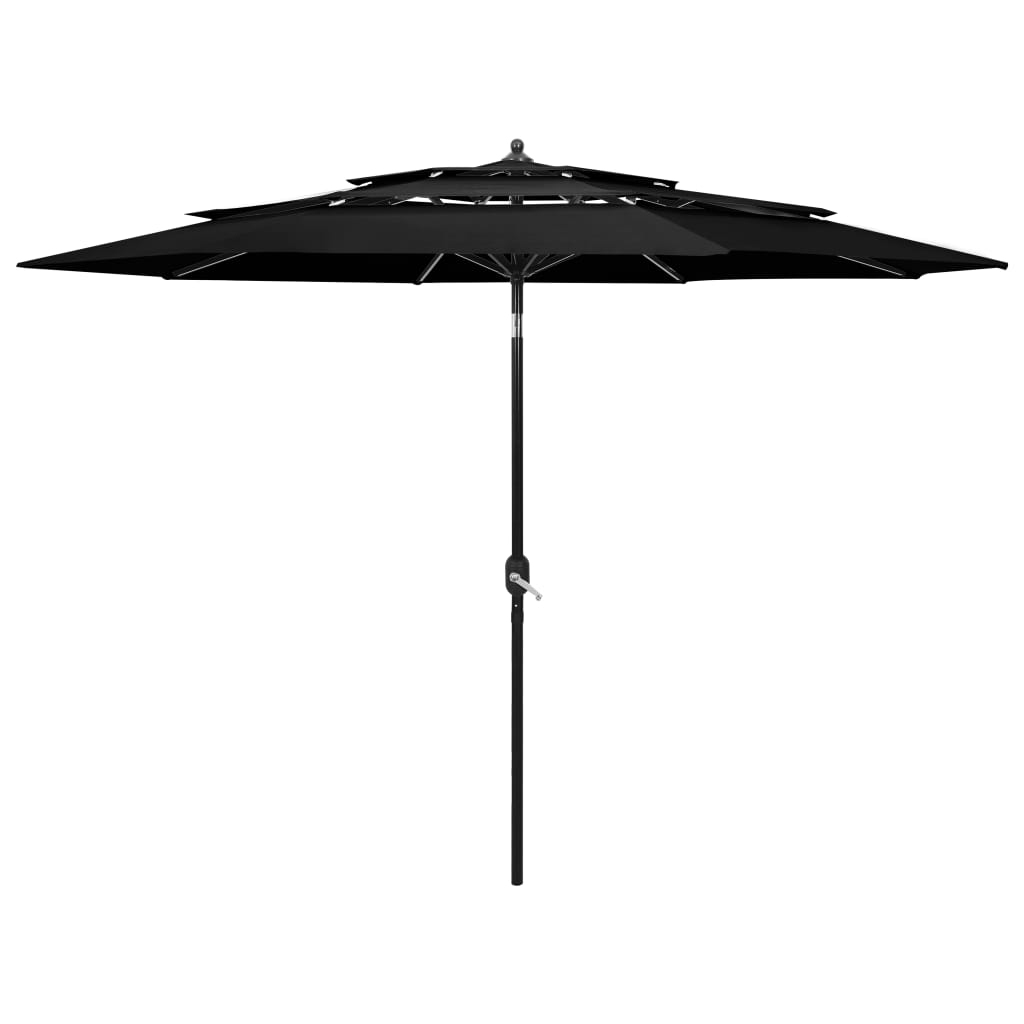 vidaXL parasol med aluminiumsstang i 3 niveauer 3 m sort