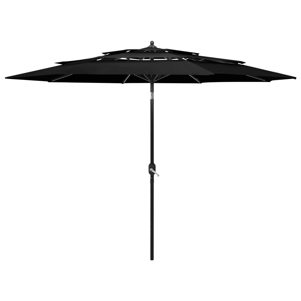 vidaXL Umbrelă de grădină cu 3 niveluri, stâlp aluminiu, negru, 3 m