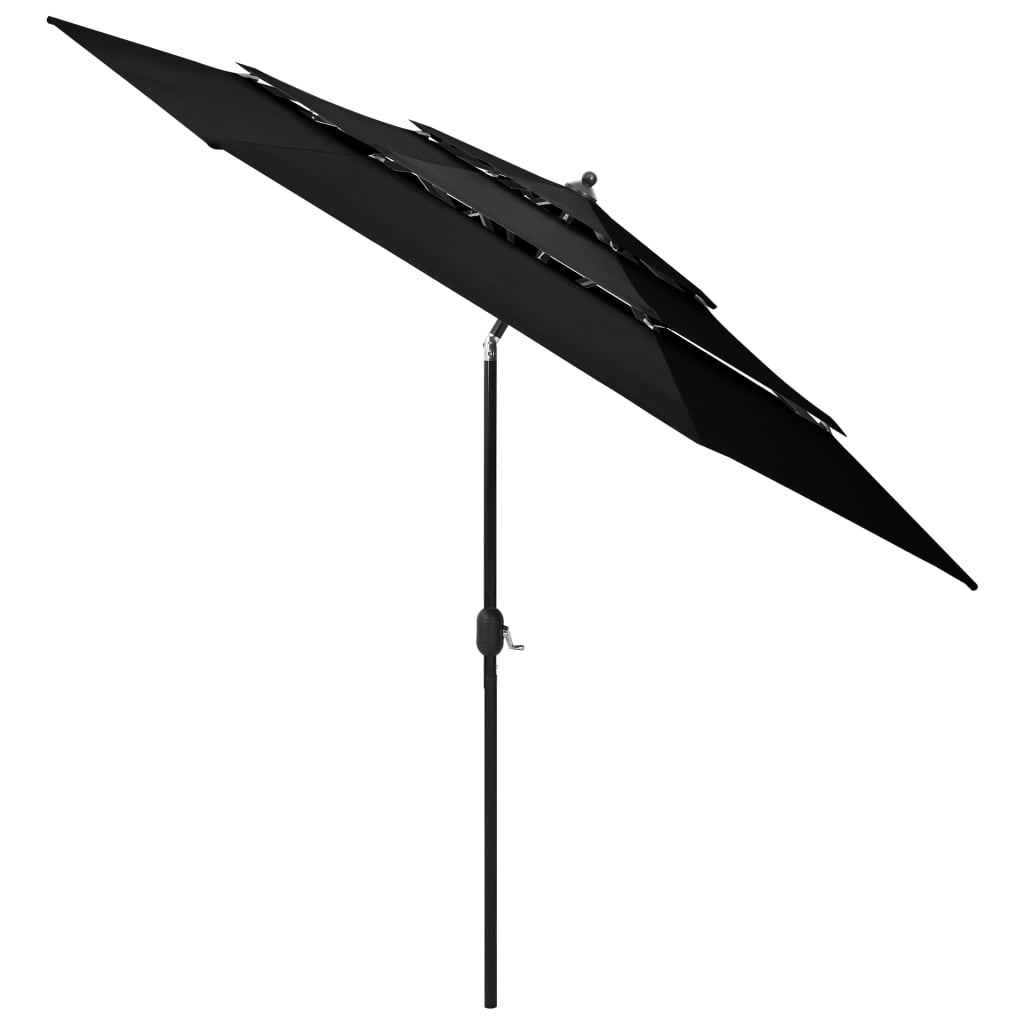 vidaXL Umbrelă de soare 3 niveluri, stâlp de aluminiu, negru, 3 m