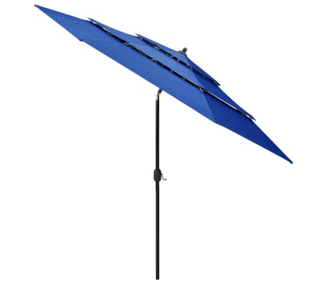 vidaXL Градински чадър на 3 нива с алуминиев прът, лазурносин, 3 м