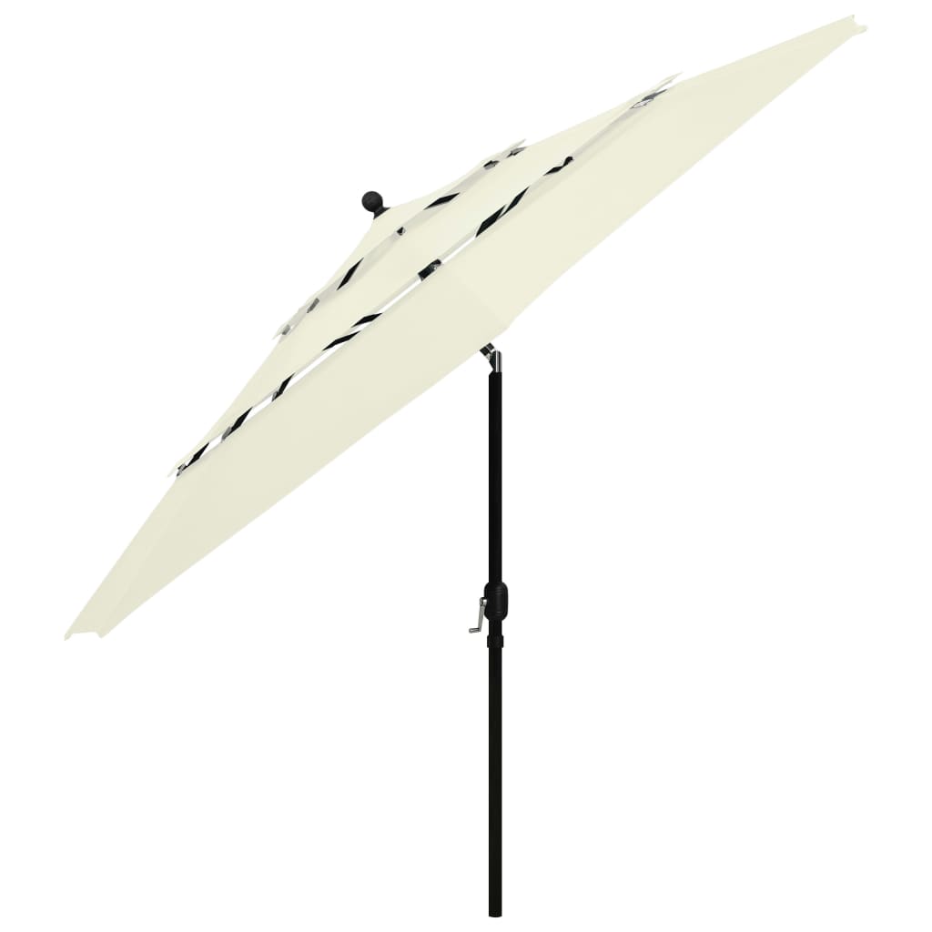 Umbrelă de soare 3 niveluri, stâlp de aluminiu, nisipiu, 3,5 m