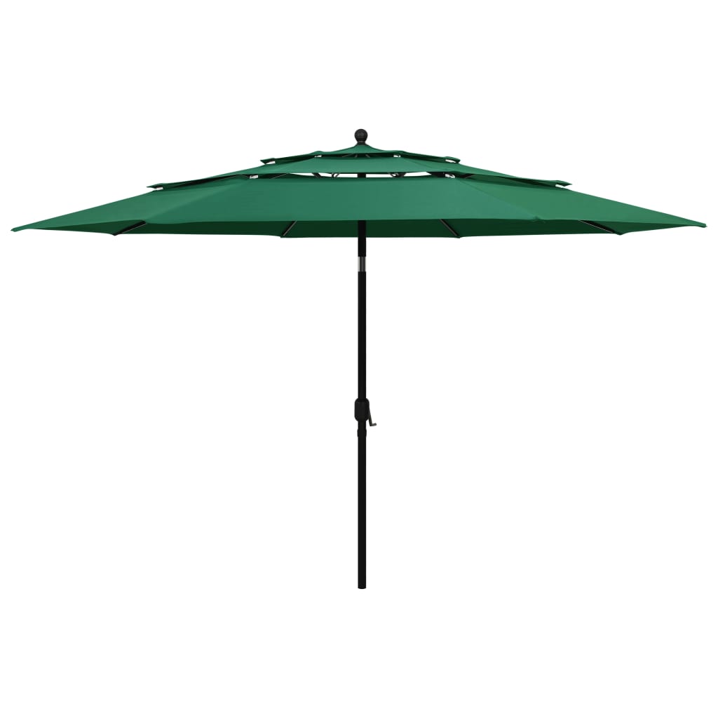 vidaXL Umbrelă de soare 3 niveluri, stâlp de aluminiu, verde, 3,5 m