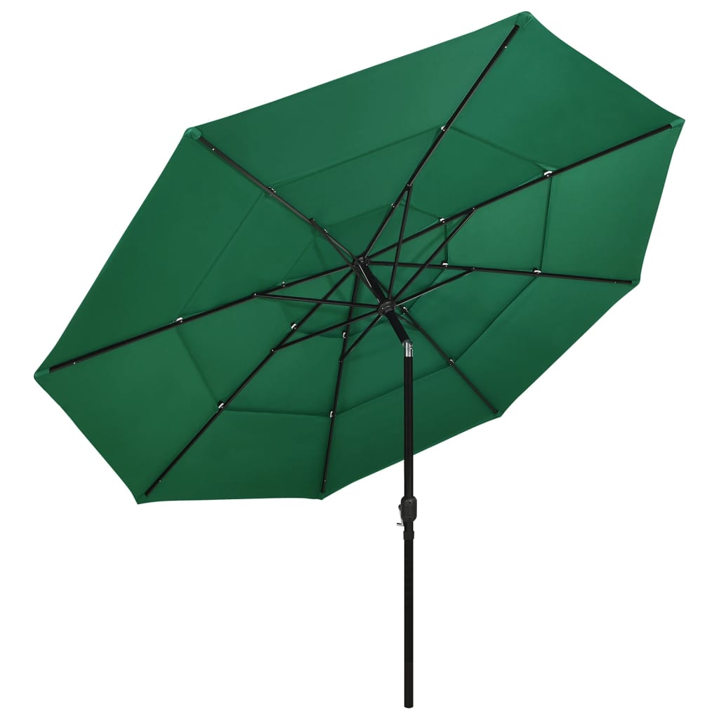 vidaXL Umbrelă grădină cu 3 niveluri, stâlp aluminiu, verde, 3,5 m