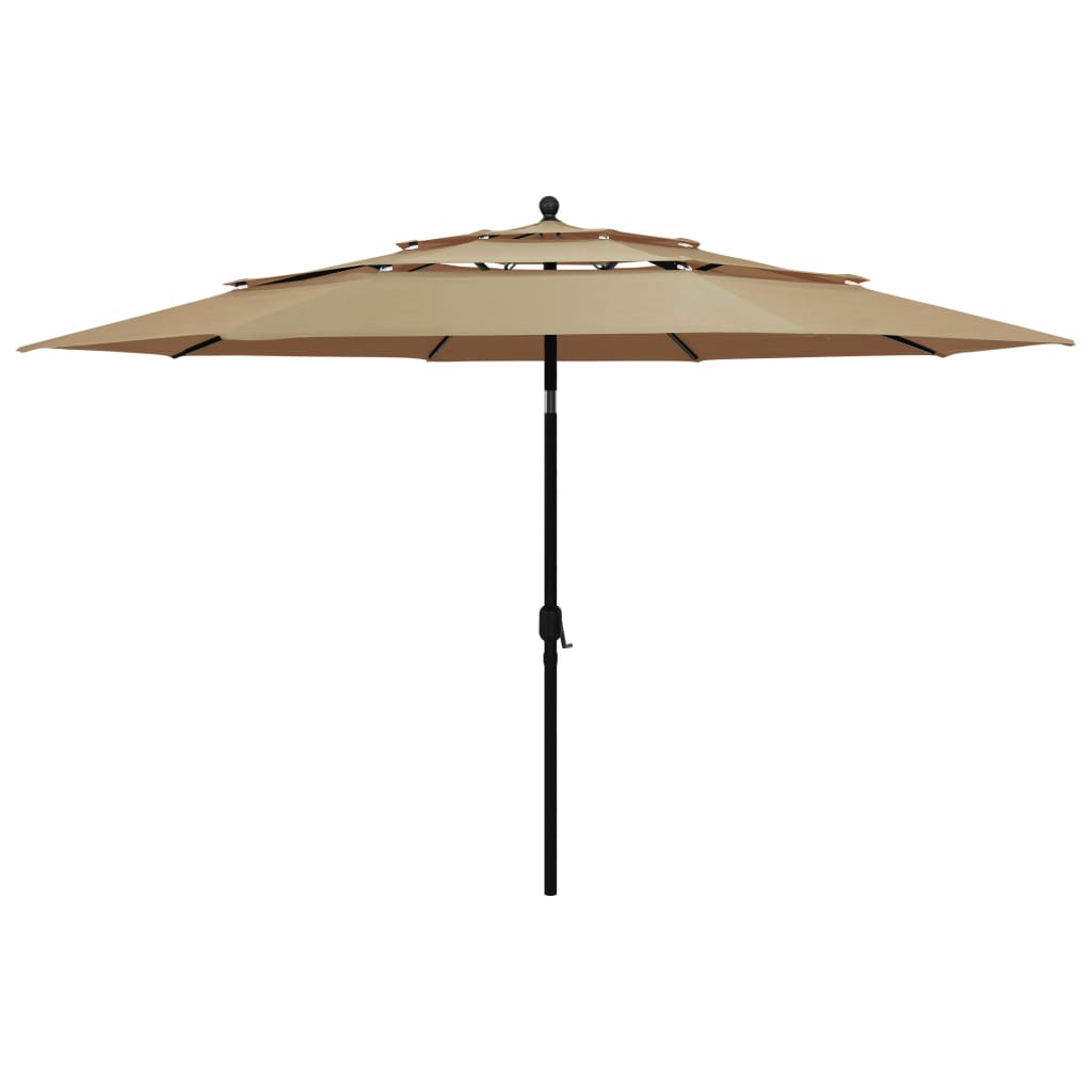 vidaXL Umbrelă de grădină 3 niveluri, stâlp aluminiu, gri taupe, 3,5 m