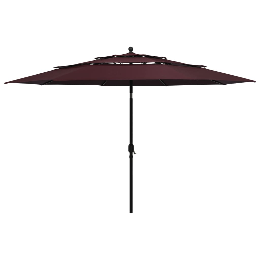 vidaXL Umbrelă de grădină 3 niveluri, stâlp aluminiu, roșu bordo 3,5 m