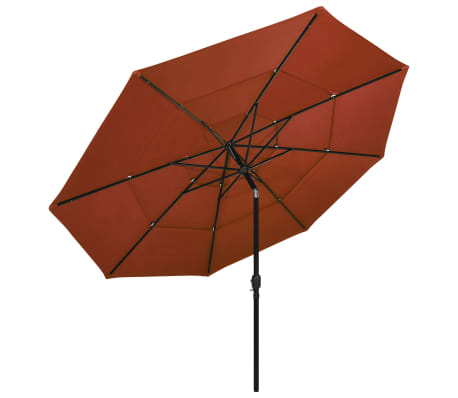 vidaXL Градински чадър на 3 нива с алуминиев прът, теракота, 3,5 м