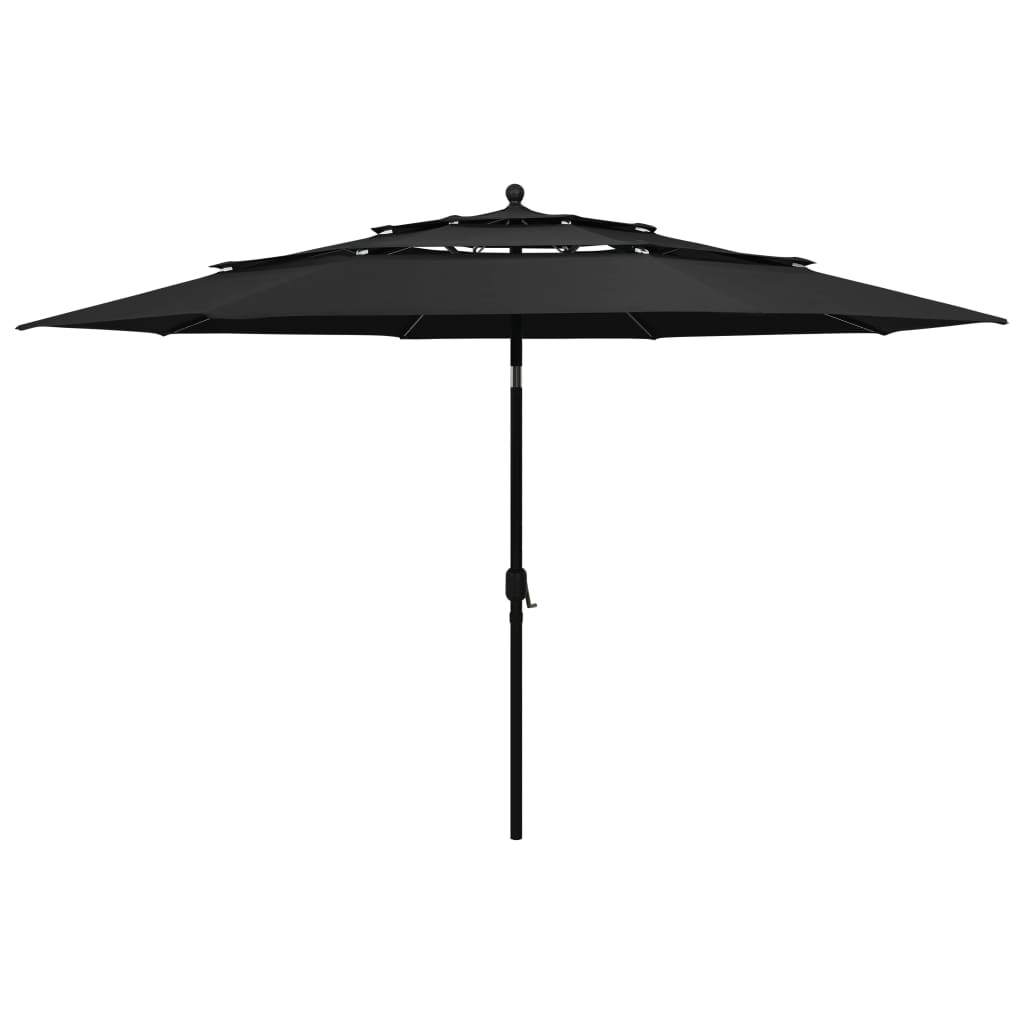 vidaXL Umbrelă de soare 3 niveluri, stâlp de aluminiu, negru, 3,5 m vidaXL