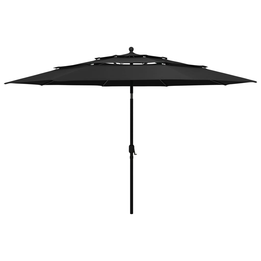 vidaXL parasol med aluminiumsstang i 3 niveauer 3,5 m sort