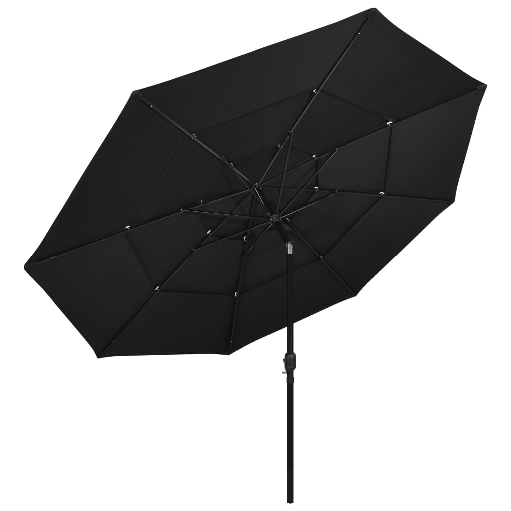 vidaXL Umbrelă grădină cu 3 niveluri, stâlp aluminiu, negru, 3,5 m