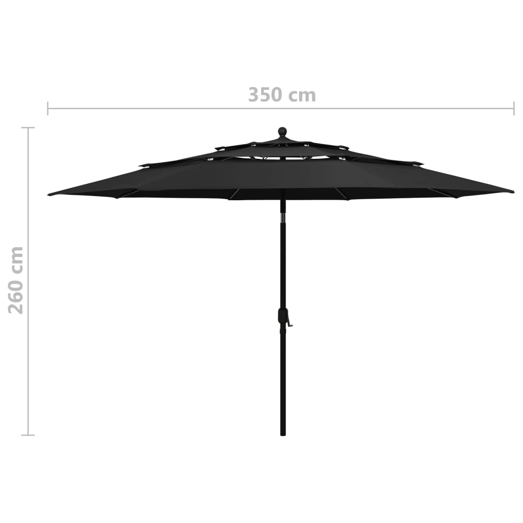 3stupňový slunečník s hliníkovou tyčí černý 3,5 m
