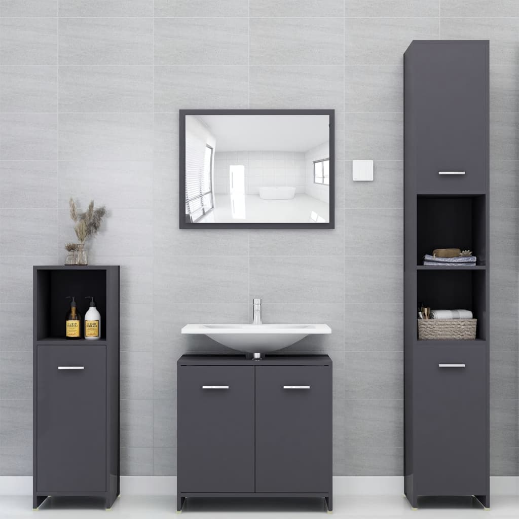 vidaXL møbelsæt til badeværelse 3 dele konstrueret træ grå