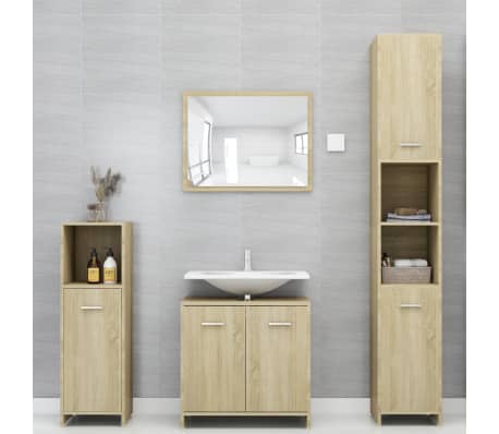 vidaXL Baderomsmøbler 3 deler sonoma eik konstruert tre