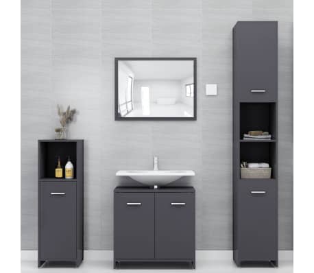 vidaXL Conjunto de muebles de baño 3 piezas aglomerado gris brillante