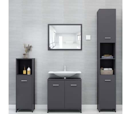vidaXL Комплект мебели за баня от 3 части, сив, ПДЧ