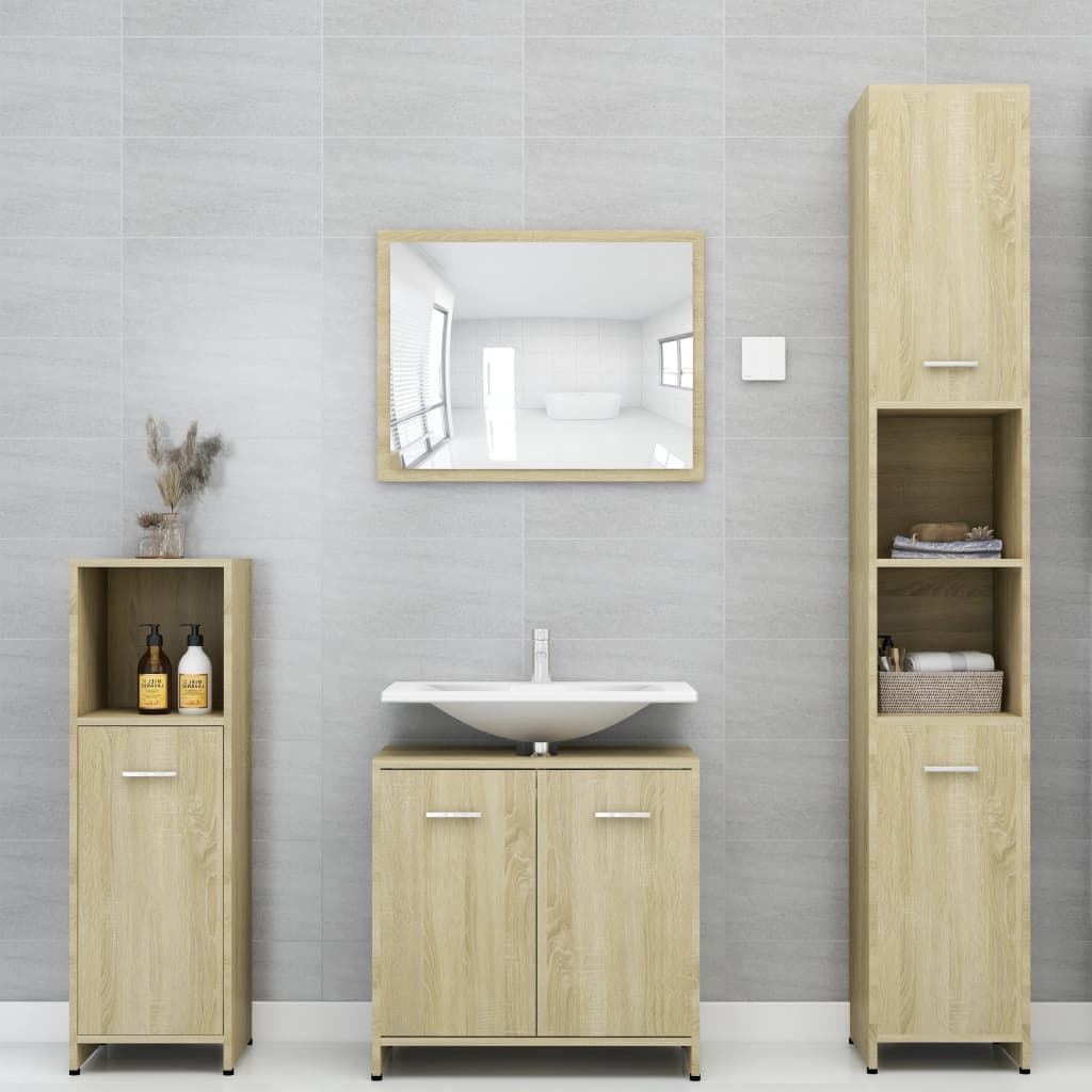 vidaXL 3 Piece Bathroom Furniture Set Sonoma Oak Engineered Wood