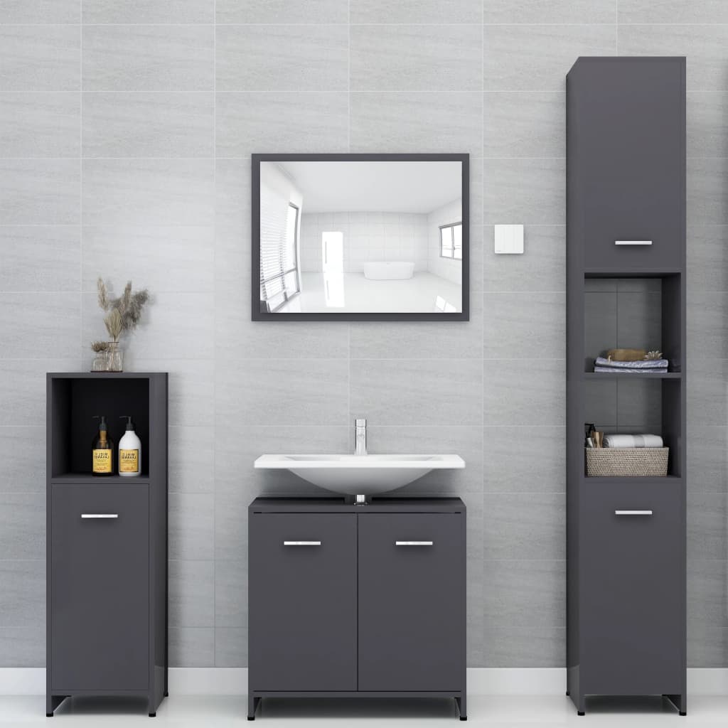 vidaXL 3 Piece Bathroom Furniture Set High Gloss Grey Engineered Wood