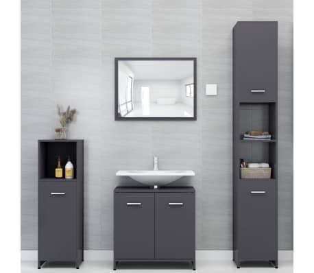 vidaXL 3 Piece Bathroom Furniture Set High Gloss Grey Engineered Wood