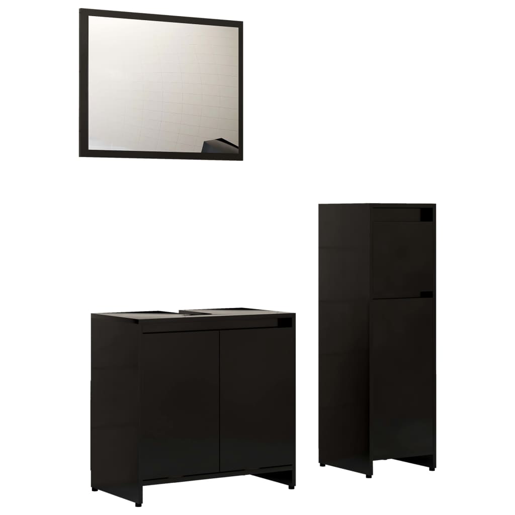 vidaXL Set mobilier de baie, 3 piese, negru, PAL de la vidaxl imagine noua