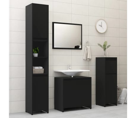 vidaXL Σετ Επίπλων Μπάνιου 3 Τεμαχίων Μαύρο από Μοριοσανίδα