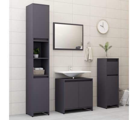 vidaXL Ensemble de meubles de salle de bain 3 pcs Gris Aggloméré