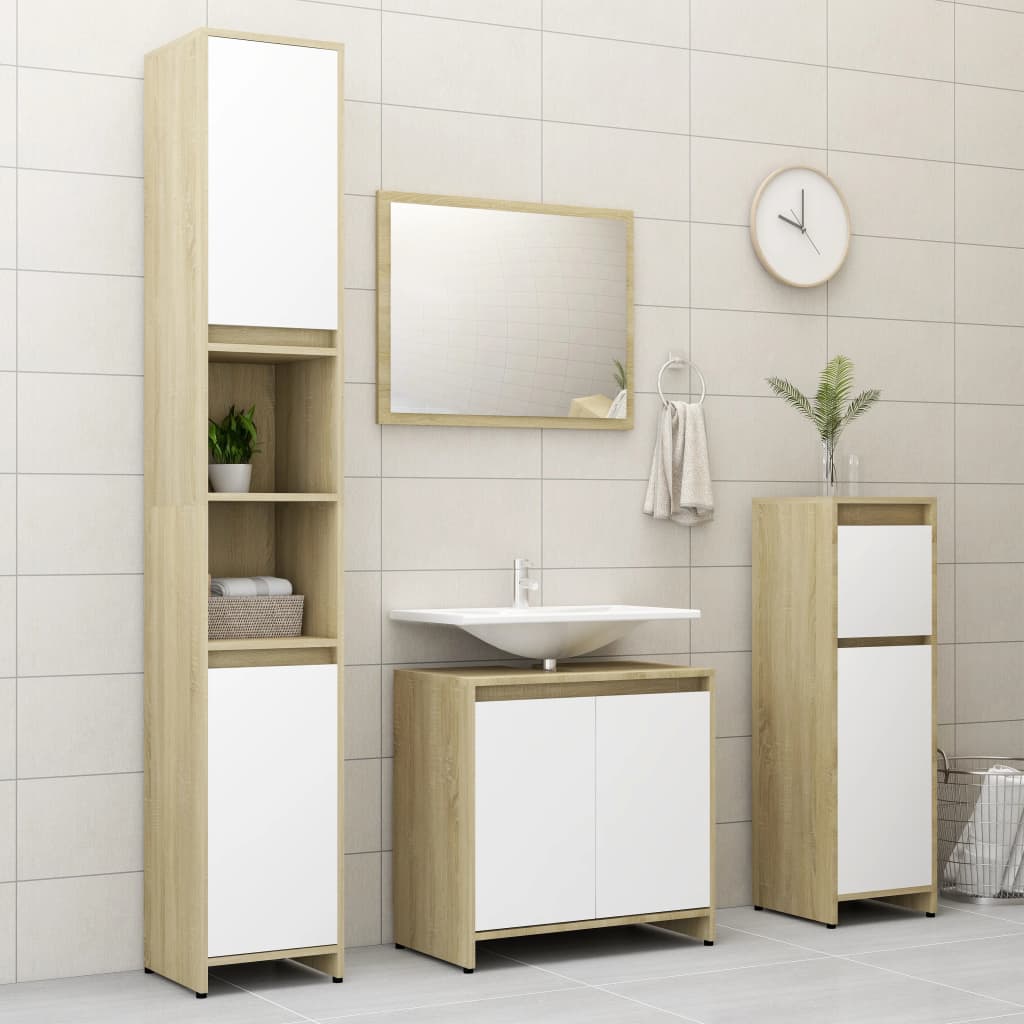 vidaXL 3-dielna súprava kúpeľňového nábytku,biela+sonoma, drevotrieska